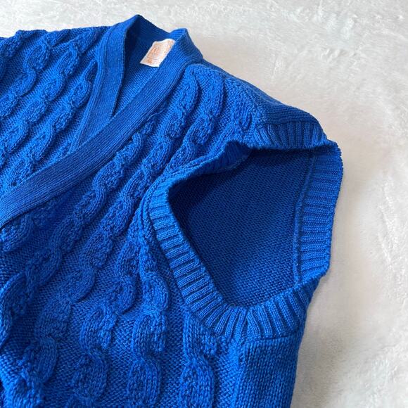 Pendleton Vintage Royal Blue Wool Cable Knit Sweater Vest Women's SZ Medium USA - Picture 7 of 7